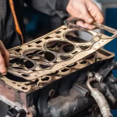 Meccanico posiziona una nuova guarnizione della testata su un motore. Scopri quanto costa cambiare la guarnizione della testata.
