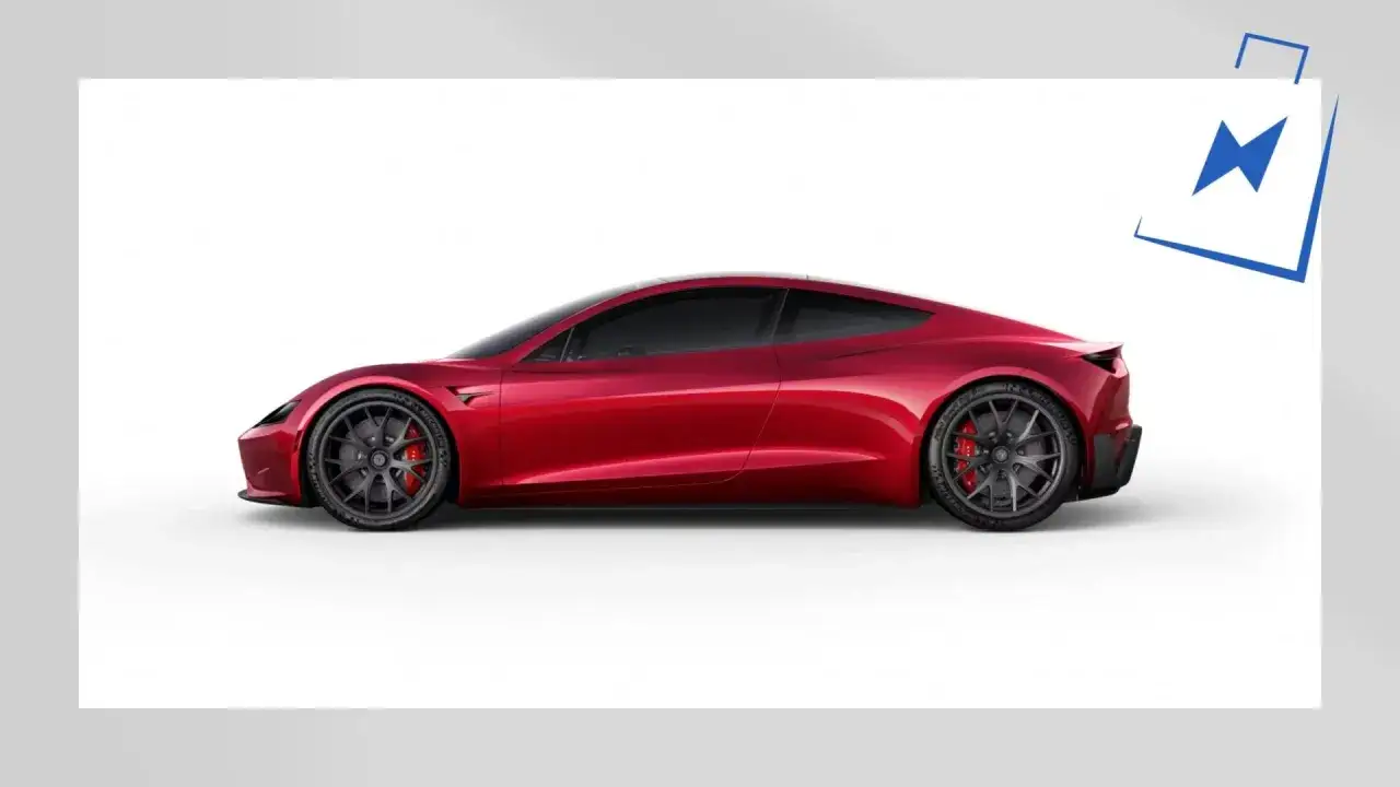 La Tesla Roadster rossa, un'icona di velocità e design, pronta a sfrecciare.